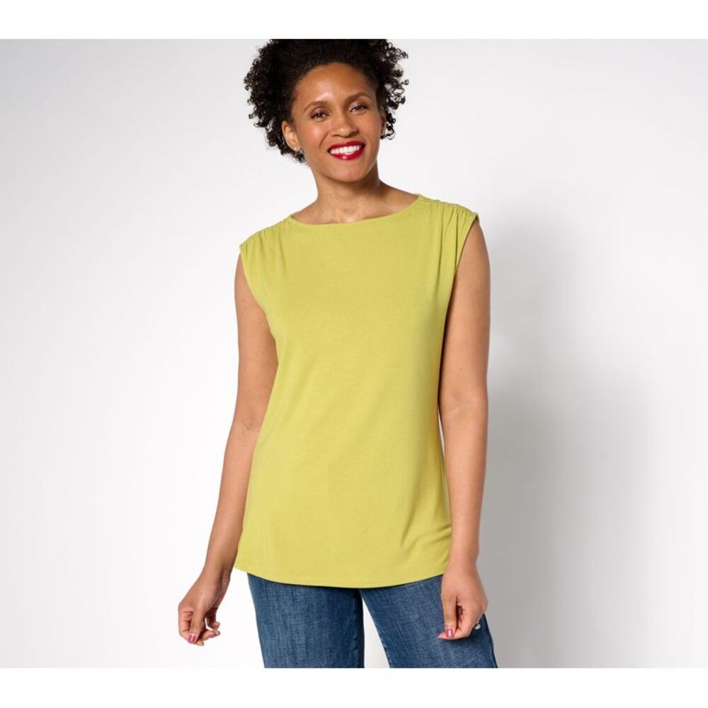 SUNNYLiFE Women's Top Sz XL Gathered Shoulder Tank Green A637013